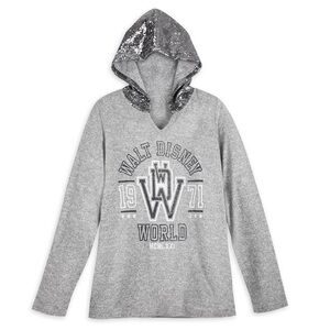 🏰 Walt Disney World Gray Hooded Bling Silver Sequin Pullover Sweatshirt Top